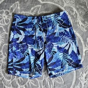 Men's Blue Tropical Print Swim Shorts